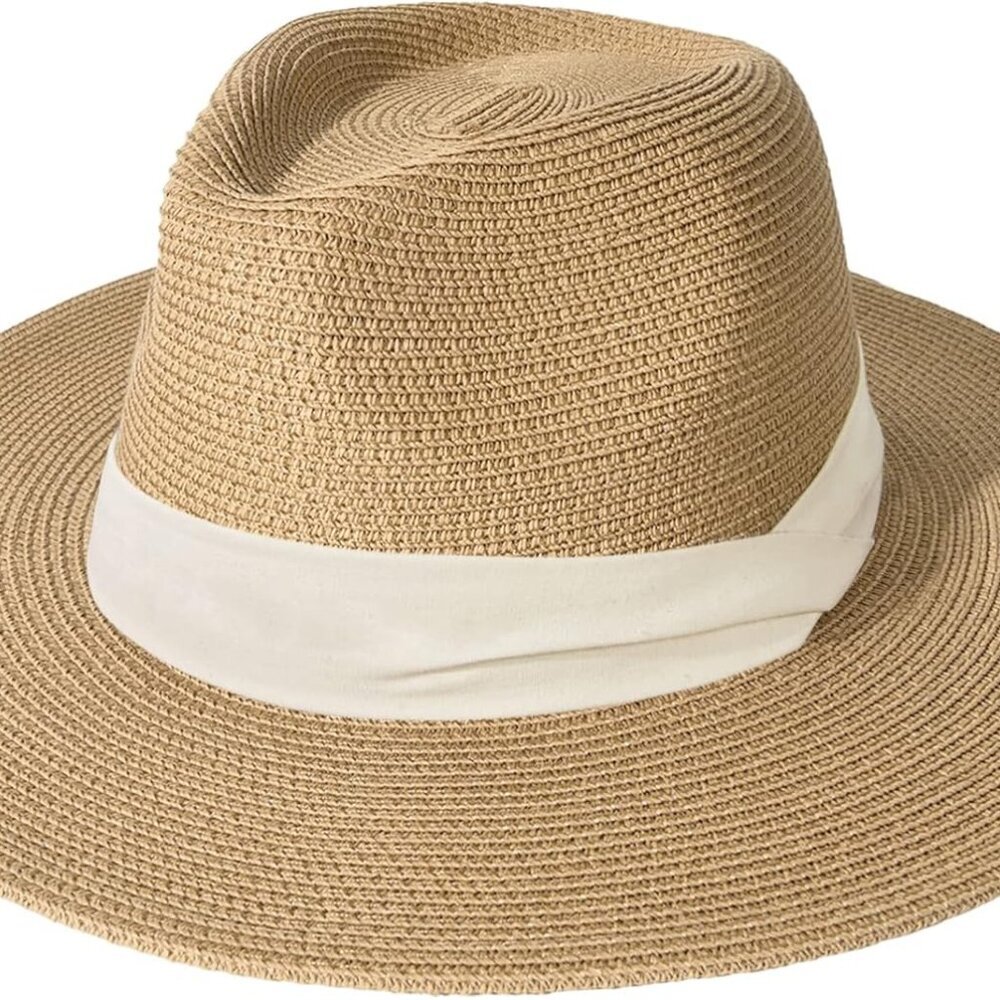 Womens Mens Wide Brim Straw Panama Hat Fedora Summer Beach Sun Hats UPF Straw Ha